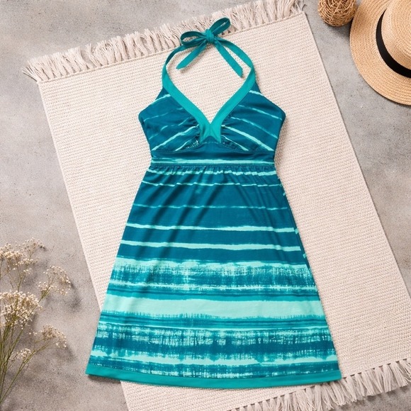 The North Face Dresses & Skirts - The North Face Echo Lake Halter Dress Turquoise Tie Dye Small Summer Travel